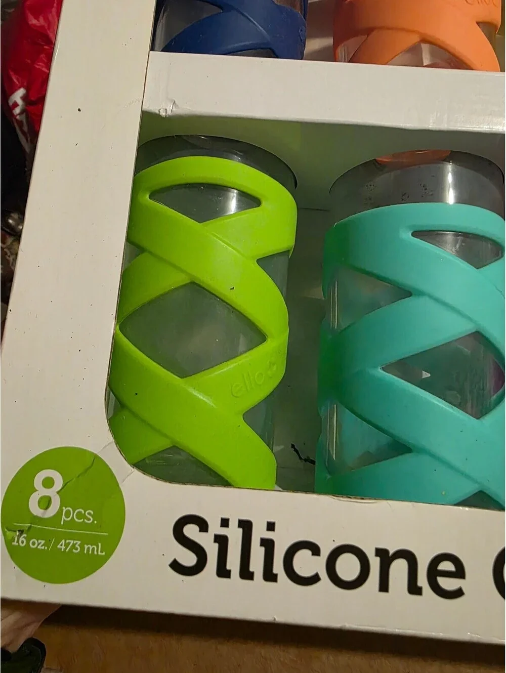 Ello Silicone Glassware Set - 8 Piece, Multi-Color Protective Sleeve Glasses